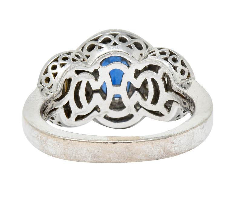 Vintage 2.70 CTW Sapphire Diamond 18 Karat White Gold Triple Cluster RingRing - Wilson's Estate Jewelry