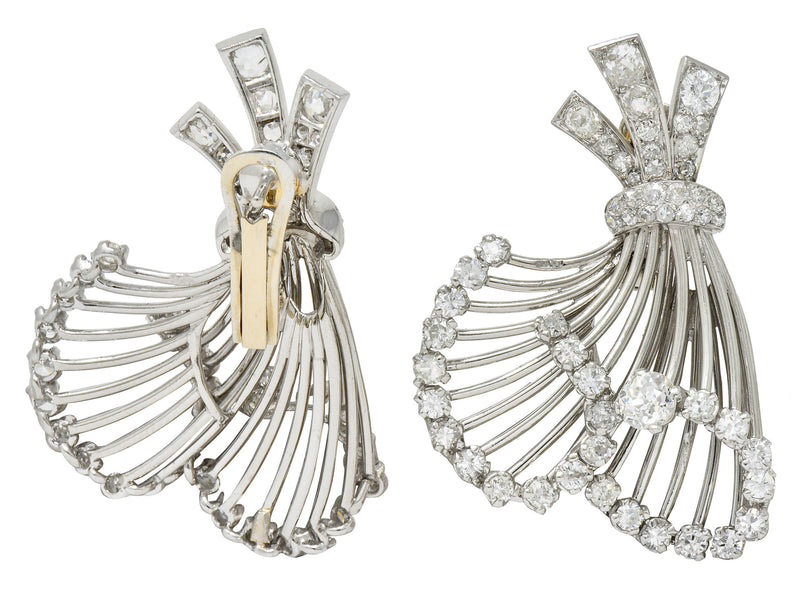 French Art Deco 7.32 CTW Diamond Platinum Flared EarringsEarrings - Wilson's Estate Jewelry