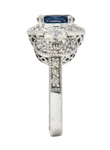 Vintage 2.70 CTW Sapphire Diamond 18 Karat White Gold Triple Cluster RingRing - Wilson's Estate Jewelry