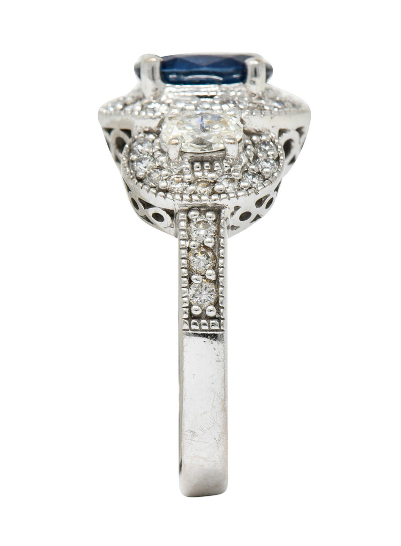 Vintage 2.70 CTW Sapphire Diamond 18 Karat White Gold Triple Cluster RingRing - Wilson's Estate Jewelry