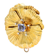 Retro Violet Sapphire Diamond 14 Karat Gold Floral Pendant BroochBrooch - Wilson's Estate Jewelry