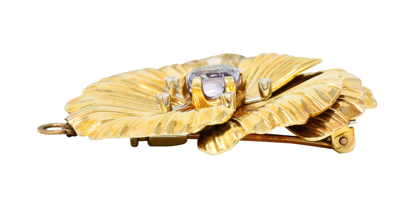 Retro Violet Sapphire Diamond 14 Karat Gold Floral Pendant BroochBrooch - Wilson's Estate Jewelry
