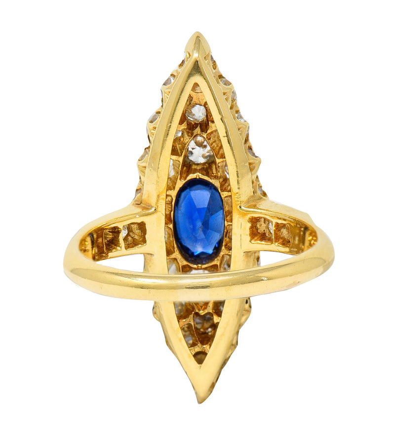 Late Victorian 2.08 CTW Sapphire Diamond 18 Karat Gold Navette Cluster RingRing - Wilson's Estate Jewelry