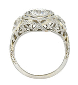 Art Deco 1.41 CTW Diamond 18 Karat White Gold Floral Engagement Ring GIA Wilson's Estate Jewelry