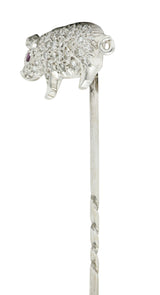Edwardian Pave Diamond Platinum Pig StickpinStick Pin - Wilson's Estate Jewelry