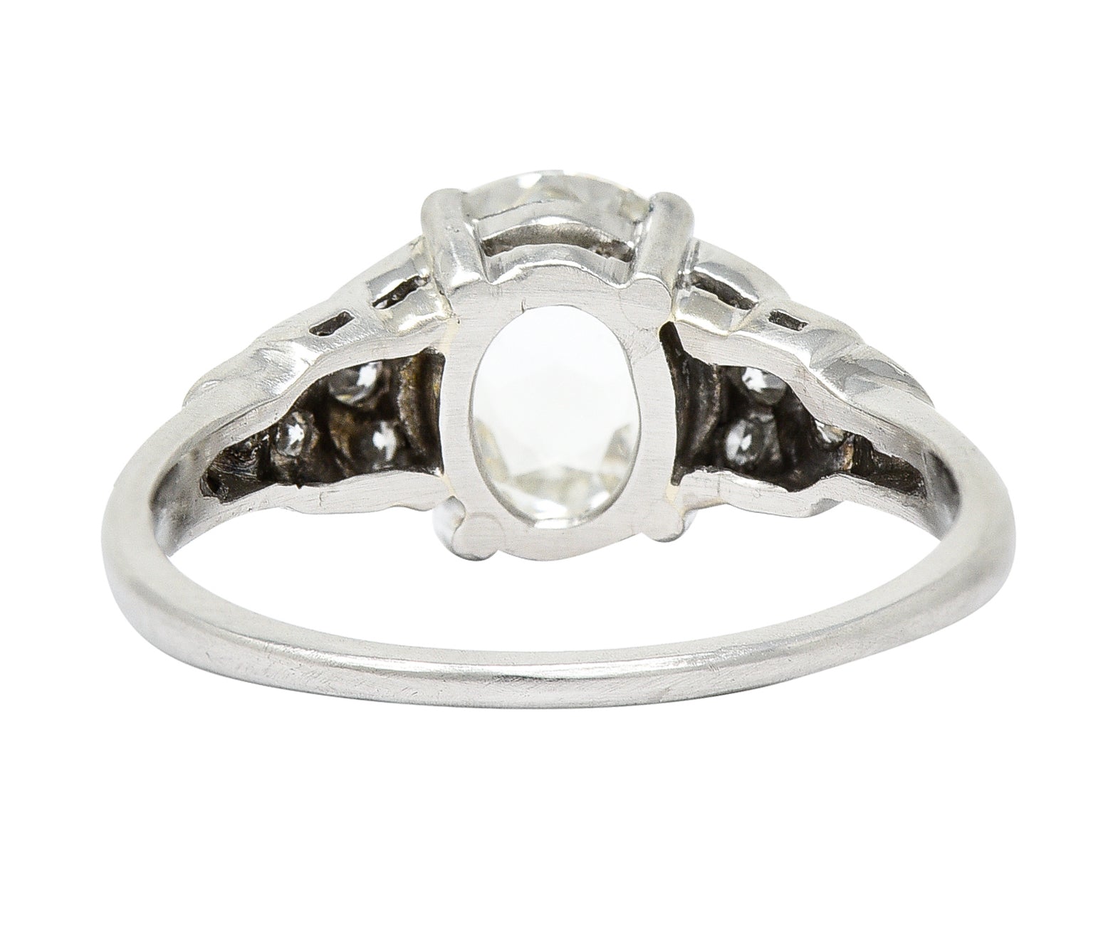 Vintage 1.76 CTW Oval Cut Diamond Platinum Stepped Engagement Ring GIA Wilson's Estate Jewelry