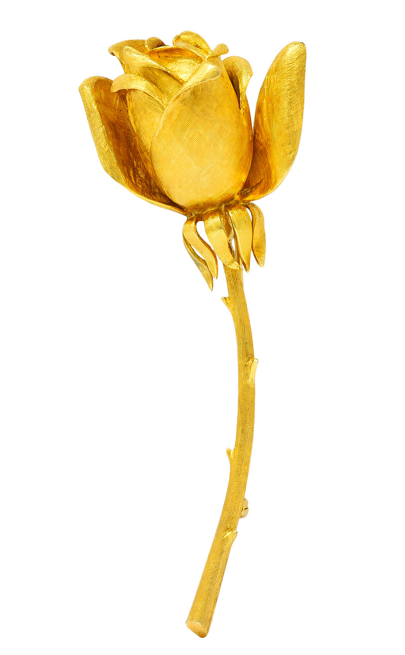 Vintage Tiffany & Co. 18 Karat Yellow Gold Florentine Rose Brooch Wilson's Estate Jewelry