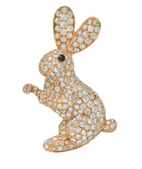 Contemporary 3.35 CTW Pave Diamond 18 Karat Rose Gold Bunny Rabbit BroochBrooch - Wilson's Estate Jewelry