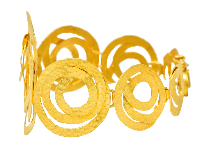 Italian 18 Karat Matte Gold Hammered Circle Braceletbracelet - Wilson's Estate Jewelry
