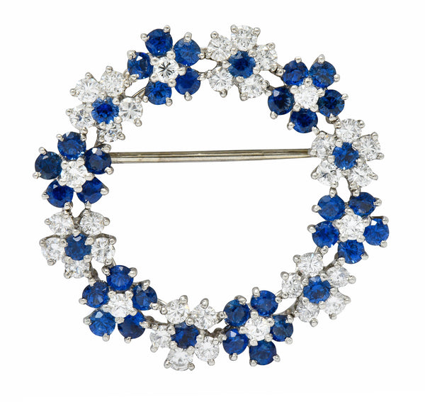 Oscar Heyman Bros. Vintage 5.40 CTW Sapphire Diamond Platinum Floral BroochBrooch - Wilson's Estate Jewelry
