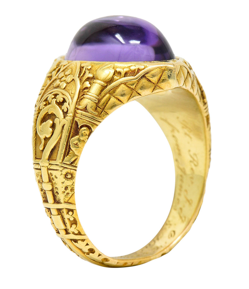 Tiffany Co. Amethyst Cabochon 18 Karat Gold Bishop Ecclesiastical Men s Antique Ring