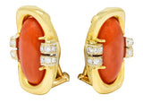 1960's Vintage Coral Diamond 18 Karat Gold Ear-Clip EarringsEarrings - Wilson's Estate Jewelry