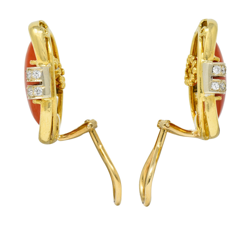 1960's Vintage Coral Diamond 18 Karat Gold Ear-Clip EarringsEarrings - Wilson's Estate Jewelry