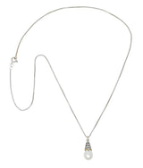 Art Deco Diamond Pearl 14 Karat White Gold Drop NecklaceNecklace - Wilson's Estate Jewelry