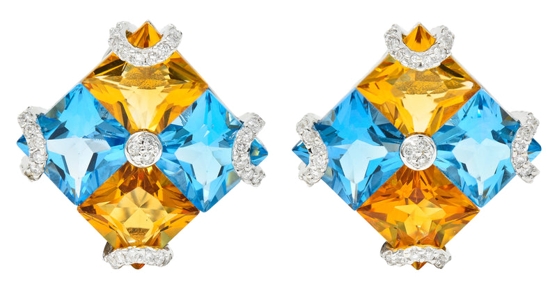 Blue Topaz Citrine Diamond 18 Karat White Gold Harlequin EarringsEarrings - Wilson's Estate Jewelry