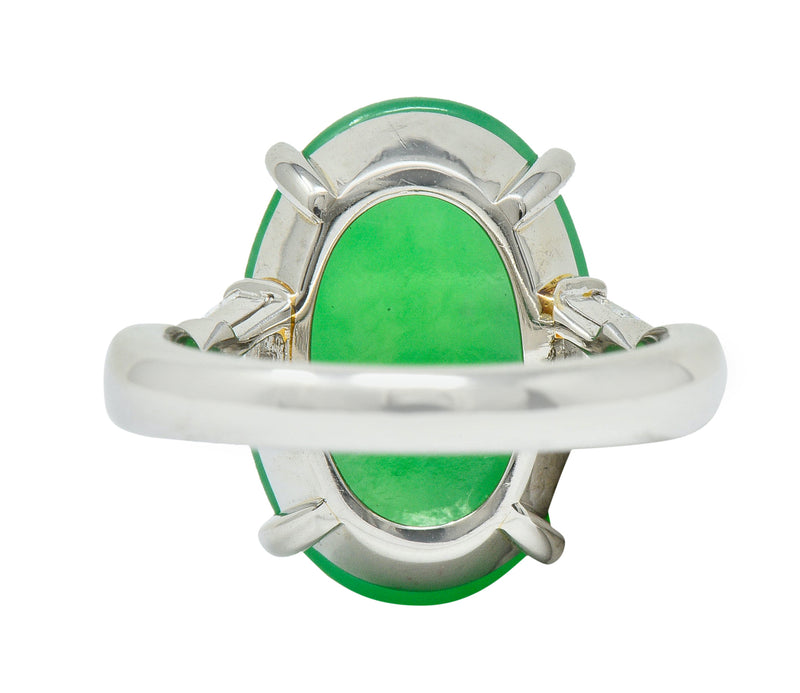 Contemporary Jade Diamond Platinum Cabochon Ring GIARing - Wilson's Estate Jewelry