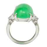 Contemporary Jade Diamond Platinum Cabochon Ring GIARing - Wilson's Estate Jewelry