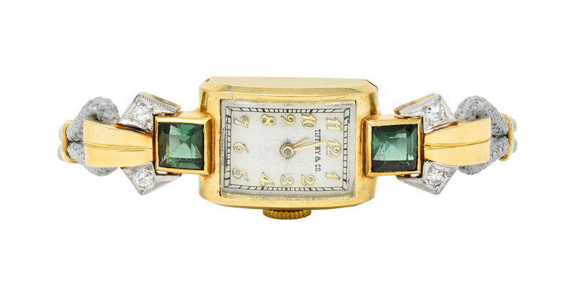 1941 Tiffany & Co. Green Tourmaline Diamond Platinum-Topped 14 Karat Gold Watch Braceletbracelet - Wilson's Estate Jewelry
