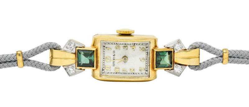 1941 Tiffany & Co. Green Tourmaline Diamond Platinum-Topped 14 Karat Gold Watch Braceletbracelet - Wilson's Estate Jewelry