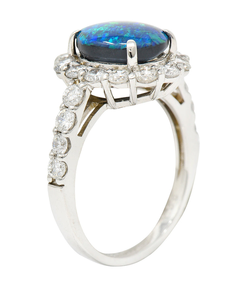 Contemporary Opal Diamond Platinum Cluster RingRing - Wilson's Estate Jewelry