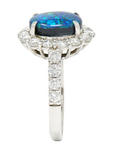 Contemporary Opal Diamond Platinum Cluster RingRing - Wilson's Estate Jewelry