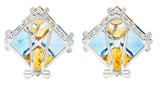 Blue Topaz Citrine Diamond 18 Karat White Gold Harlequin EarringsEarrings - Wilson's Estate Jewelry