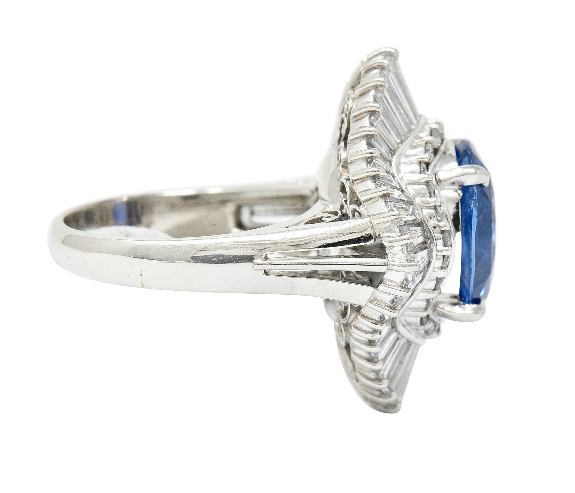 No Heat 9.59 CTW Ceylon Sapphire Diamond Platinum Ballerina Halo Ring AGLRing - Wilson's Estate Jewelry