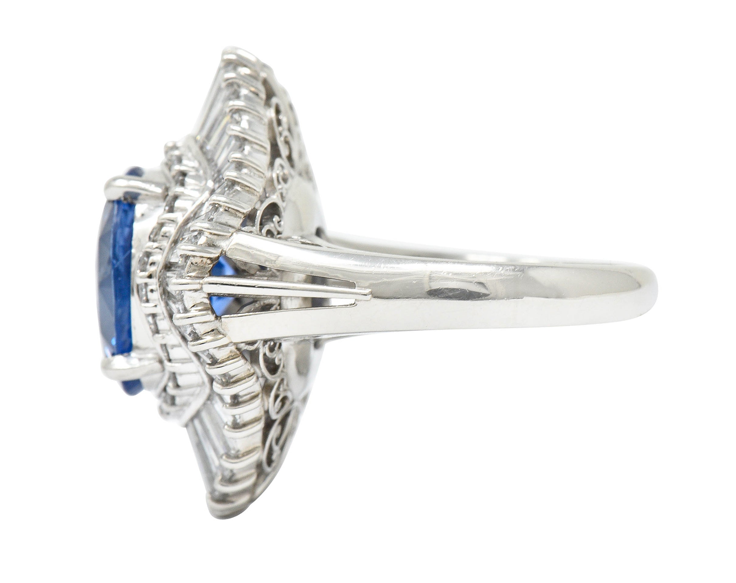 No Heat 9.59 CTW Ceylon Sapphire Diamond Platinum Ballerina Halo Ring AGLRing - Wilson's Estate Jewelry