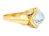 John Hardy Contemporary Navette Cut Aquamarine 18 Karat Two-Tone Gold Cocktail Ring Wilson's Estate Jewelry