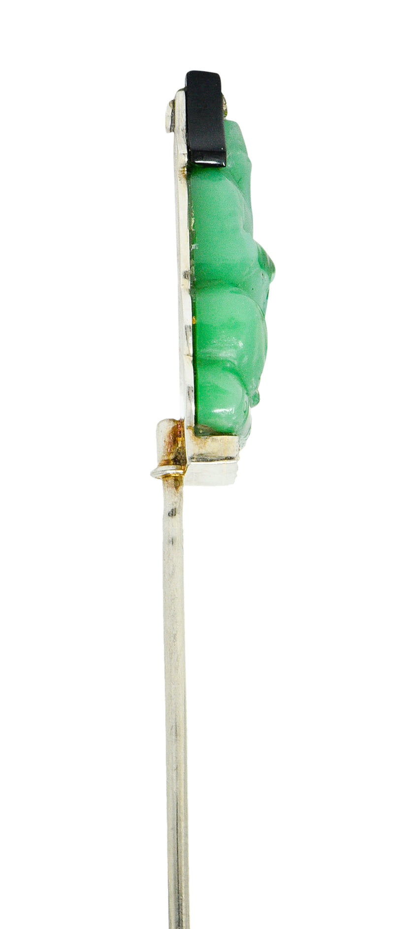 French Art Deco Jade Onyx Diamond 18 Karat White Gold Jabot StickpinStick Pin - Wilson's Estate Jewelry