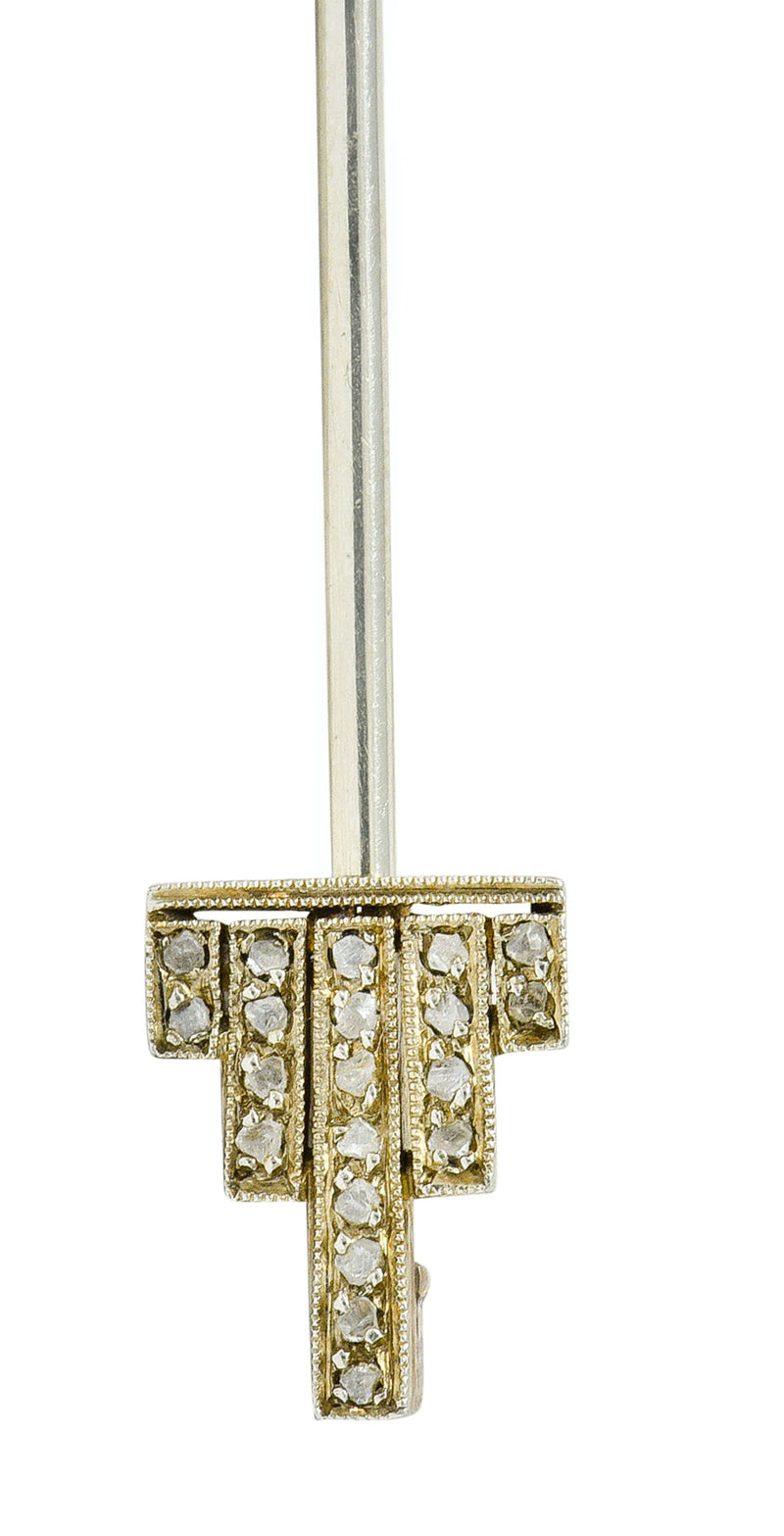 French Art Deco Jade Onyx Diamond 18 Karat White Gold Jabot StickpinStick Pin - Wilson's Estate Jewelry