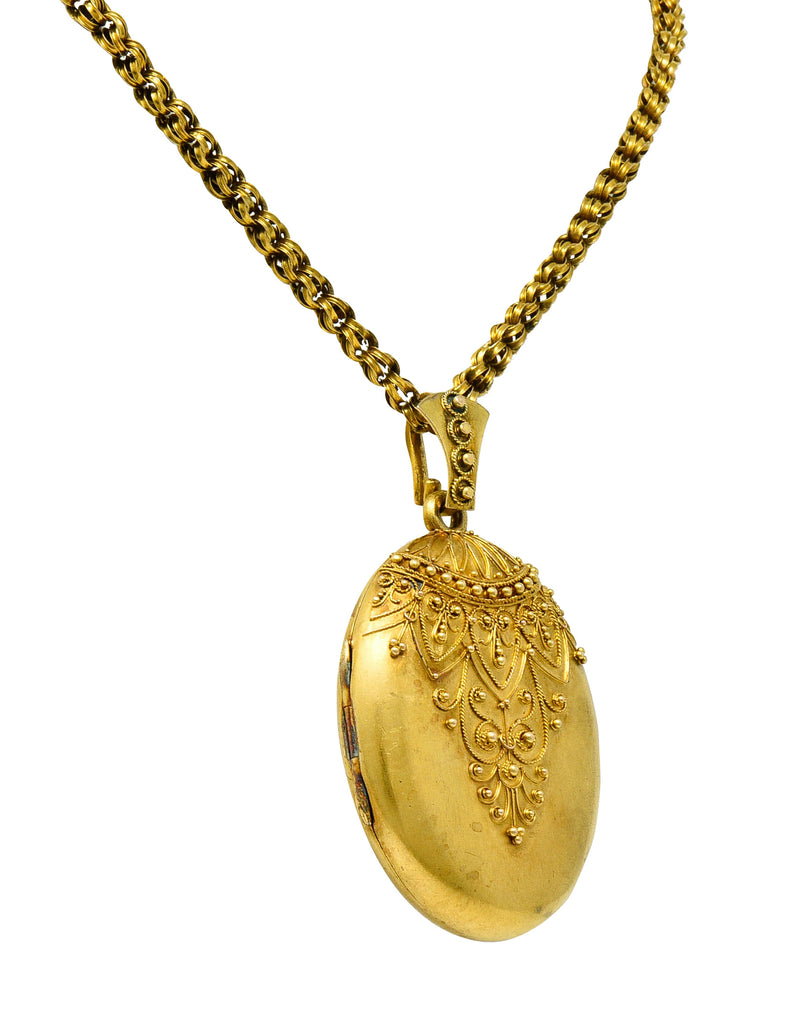 Victorian Etruscan Revival 14 & 18 Karat Gold Locket NecklaceNecklace - Wilson's Estate Jewelry
