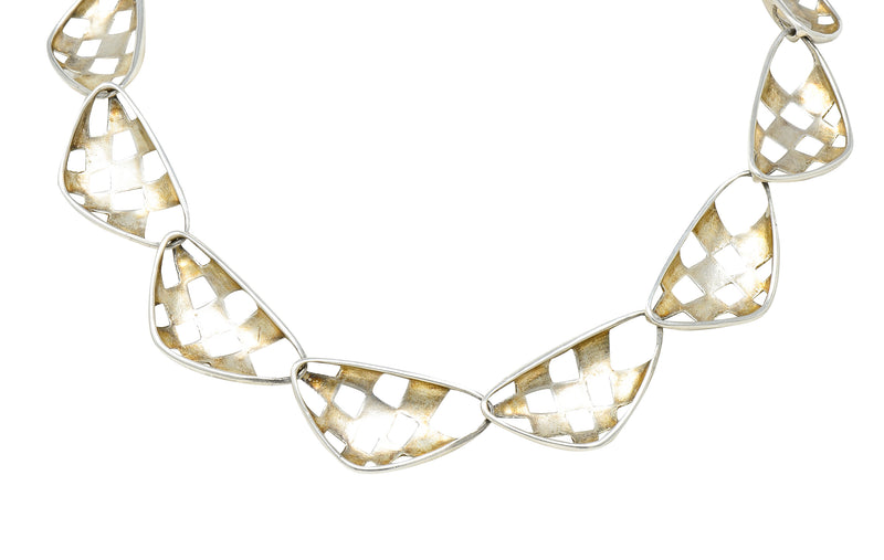 1987 Angela Cummings Sterling Silver Checkerboard Link Collar Necklace Wilson's Estate Jewelry