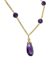 Art Nouveau Carved & Faceted Amethyst 14 Karat Gold Drop NecklaceNecklace - Wilson's Estate Jewelry