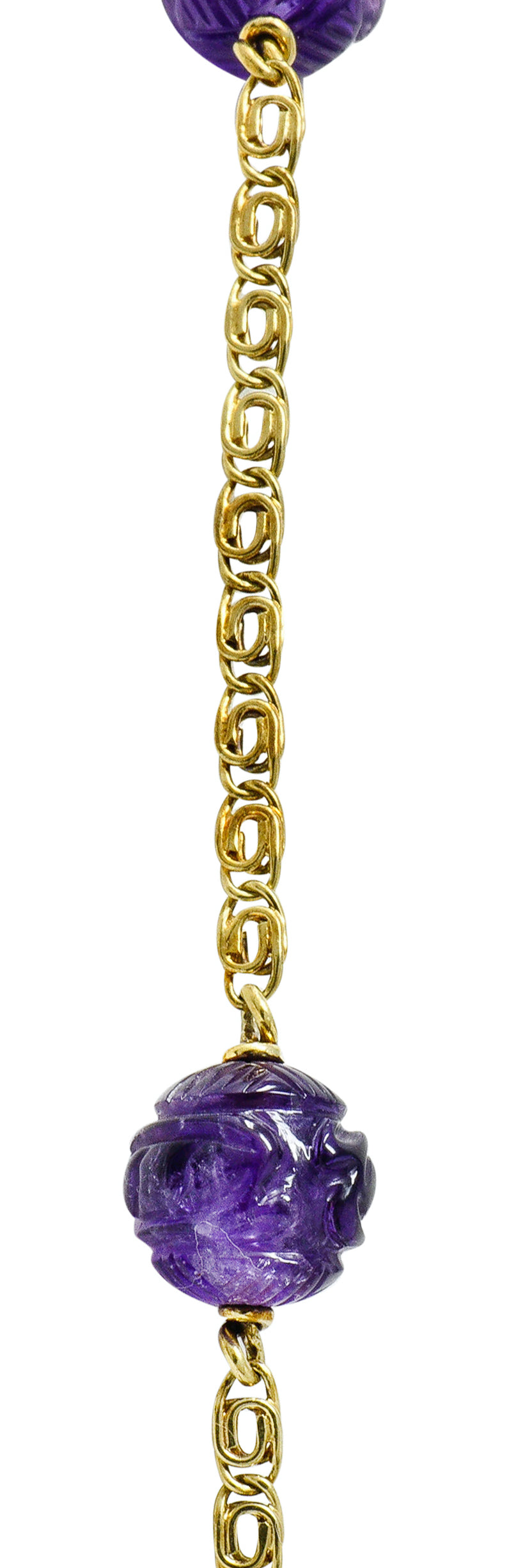 Art Nouveau Carved & Faceted Amethyst 14 Karat Gold Drop NecklaceNecklace - Wilson's Estate Jewelry