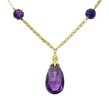 Art Nouveau Carved & Faceted Amethyst 14 Karat Gold Drop NecklaceNecklace - Wilson's Estate Jewelry