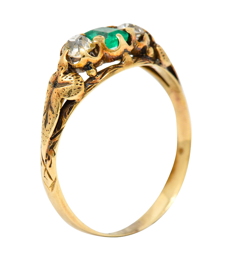 Art Nouveau 0.47 Emerald Diamond 14 Karat Gold Foliate Band RingRing - Wilson's Estate Jewelry