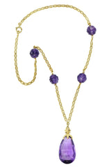 Art Nouveau Carved & Faceted Amethyst 14 Karat Gold Drop NecklaceNecklace - Wilson's Estate Jewelry