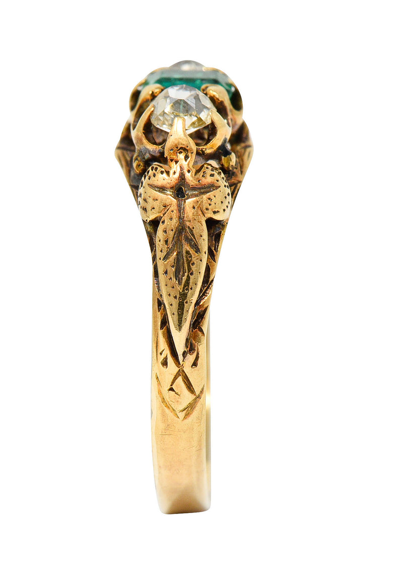 Art Nouveau 0.47 Emerald Diamond 14 Karat Gold Foliate Band RingRing - Wilson's Estate Jewelry