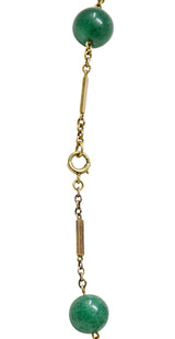1960's Vintage Pearl Aventurine 14 Karat Gold 62 Inch Long Station NecklaceNecklace - Wilson's Estate Jewelry