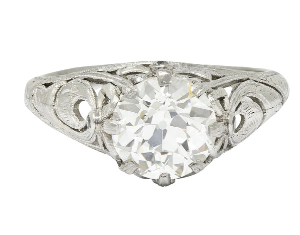 Belle Époque Antique 1.88 CTW Diamond Platinum Bow Engagement Ring GIA Wilson's Estate Jewelry