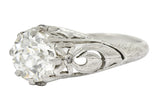Belle Époque Antique 1.88 CTW Diamond Platinum Bow Engagement Ring GIA Wilson's Estate Jewelry