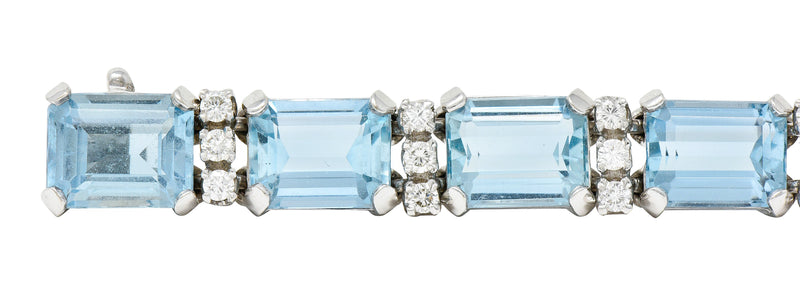 1950's Cartier 33.25 CTW Aquamarine Diamond 14 Karat White Gold Link Braceletbracelet - Wilson's Estate Jewelry