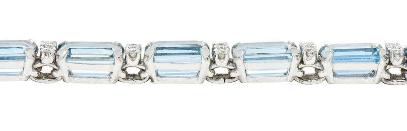 1950's Cartier 33.25 CTW Aquamarine Diamond 14 Karat White Gold Link Braceletbracelet - Wilson's Estate Jewelry