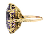 1920's Art Deco Amethyst 18 Karat Yellow Gold Floral Gemstone Ring Wilson's Estate Jewelry