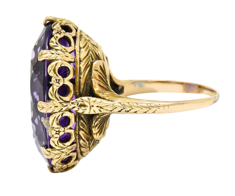 1920's Art Deco Amethyst 18 Karat Yellow Gold Floral Gemstone Ring Wilson's Estate Jewelry