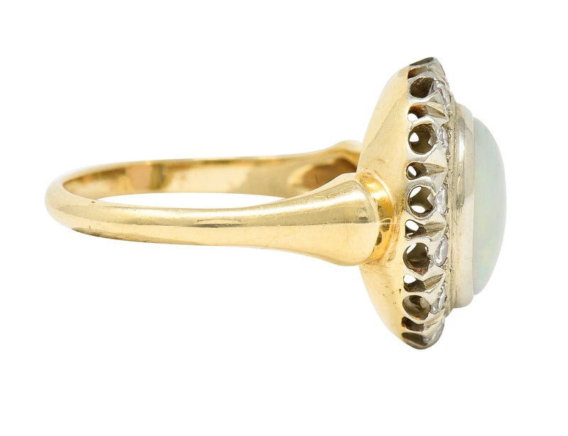 Art Deco Jelly Opal Diamond 14 Karat Two-Tone Gold Cluster RingRing - Wilson's Estate Jewelry