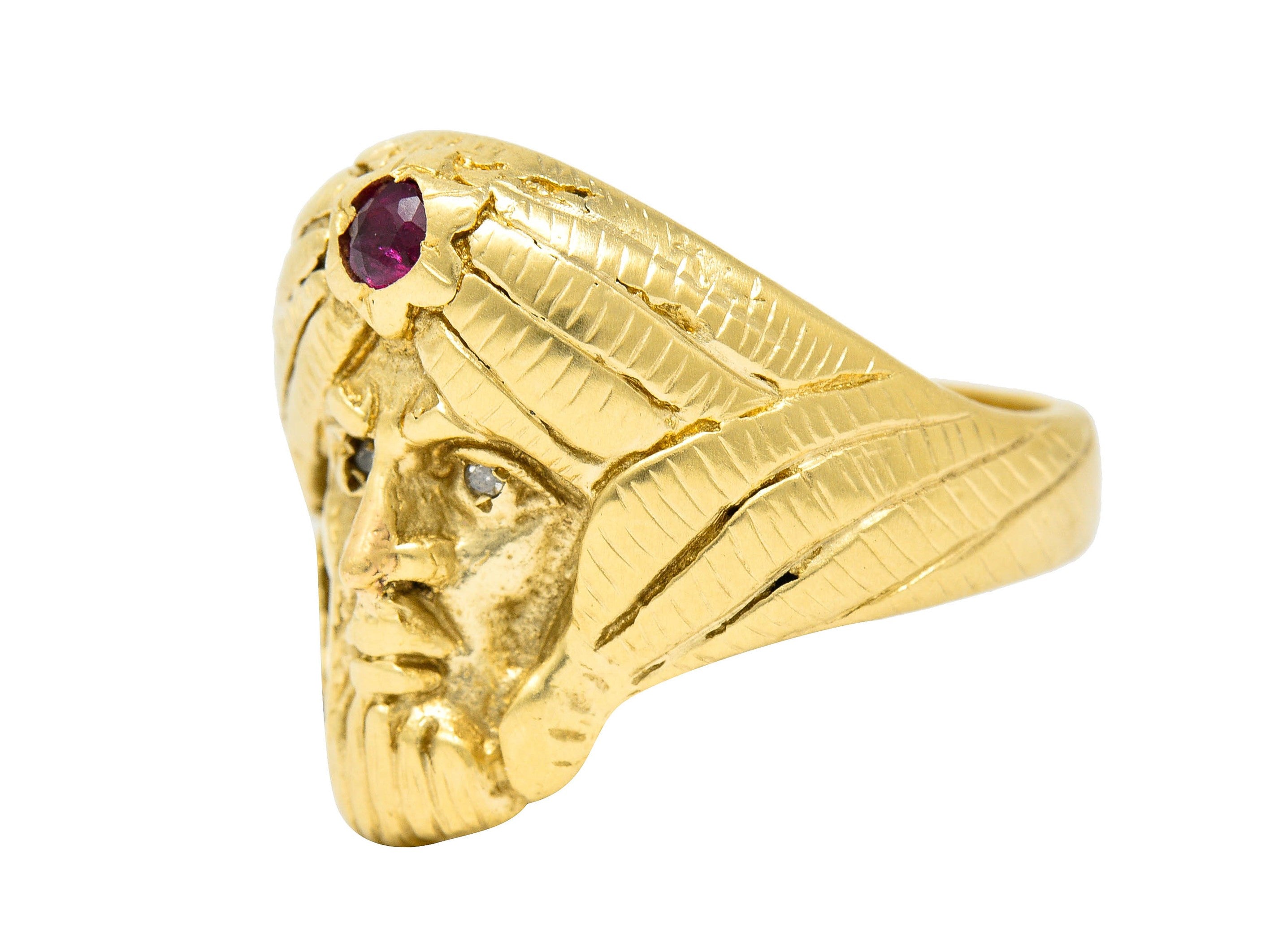 Art Nouveau Ruby Diamond 14 Karat Gold Wise Man RingRing - Wilson's Estate Jewelry