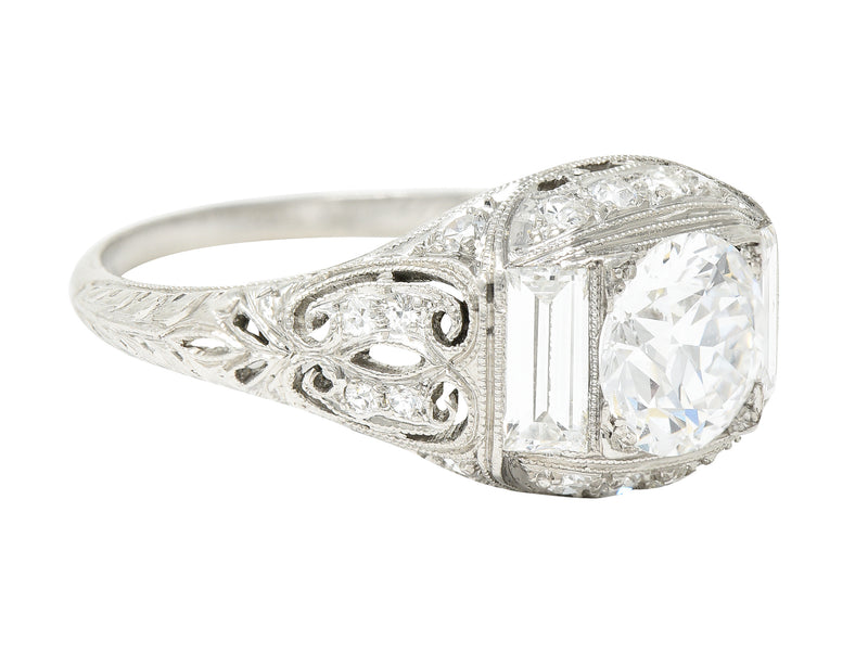 Art Deco 2.35 CTW Old European Cut Diamond Platinum Milgrain Bombay Engagement Ring Wilson's Estate Jewelry