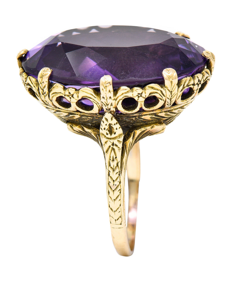 1920's Art Deco Amethyst 18 Karat Yellow Gold Floral Gemstone Ring Wilson's Estate Jewelry